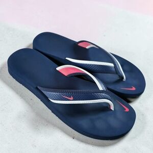 Nike Womens Size 9 Celso Thong Flip Flops Sandals 314870-461 Navy Blue Pink